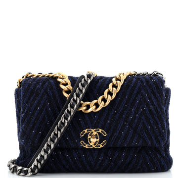 Chanel 19 Flap Bag Tweed and Sequins Large