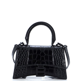 Balenciaga Hourglass Top Handle Bag Crocodile Embossed Leather XS