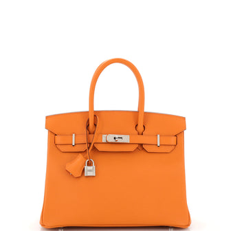 Hermes Birkin Handbag Orange Epsom with Palladium Hardware 30