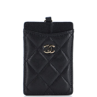 Chanel CC ID Card Holder on Chain Quilted Caviar