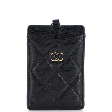 Chanel CC ID Card Holder on Chain Quilted Caviar