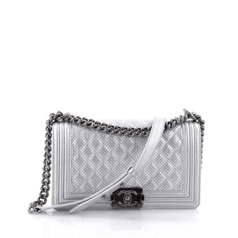 Chanel Boy Flap Bag Quilted Perforated Lambskin Old Medium Silver 2541601