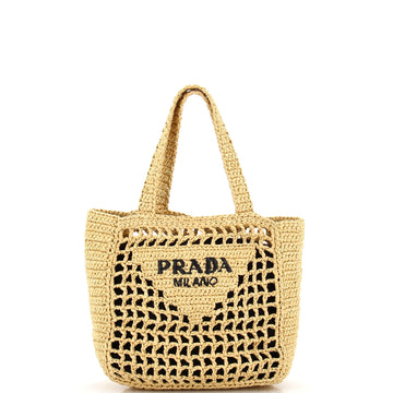 Prada Triangle Logo Open Tote Raffia Small