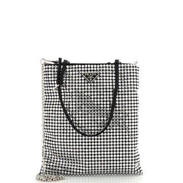 Prada Chain Flat Tote Crystal Embellished Satin Mini