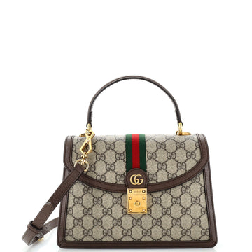 Gucci Ophidia Flap Top Handle Bag GG Coated Canvas Small