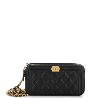 Chanel Boy Double Zip Clutch with Chain Quilted Caviar