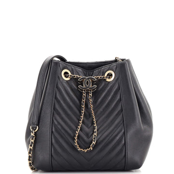 Chanel CC Chain Drawstring Bucket Bag Stitched Calfskin Medium