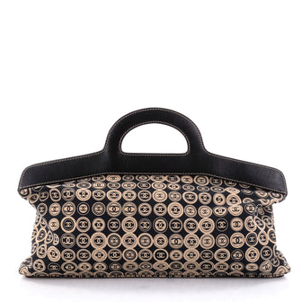Chanel Vintage Frame Handle Bag Printed Canvas Large black 2542201