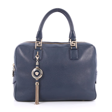 Versace Vanitas Zip Satchel Pebbled Leather Medium Blue 2542801
