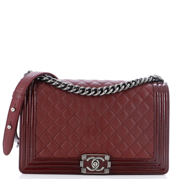 Chanel Boy Flap Bag Quilted Goatskin with Patent New Medium