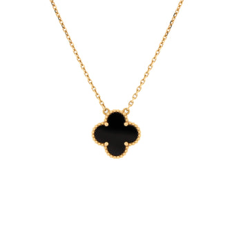 Van Cleef & Arpels Vintage Alhambra Pendant Necklace 18K Yellow Gold and Onyx