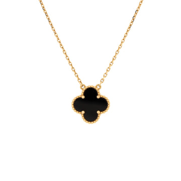 Van Cleef & Arpels Vintage Alhambra Pendant Necklace 18K Yellow Gold and Onyx