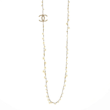 Chanel CC Station Long Necklace Metal with Faux Pearls