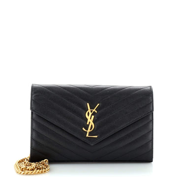 Saint Laurent Classic Monogram Wallet on Chain Matelasse Chevron Leather Medium