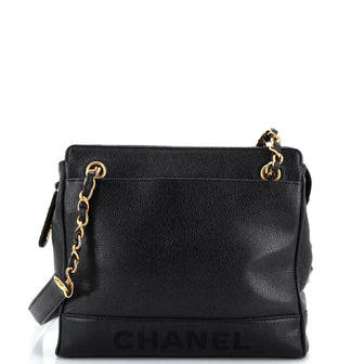 Chanel Vintage Logo Chain Tote Caviar Small