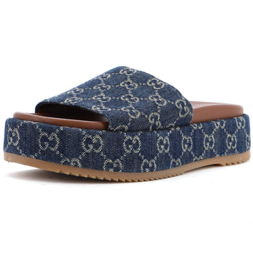 Gucci Women's Angelina Platform Slide Sandals GG Denim