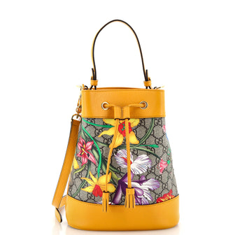 Gucci Ophidia Bucket Bag Flora GG Coated Canvas and Leather  Small