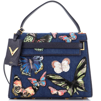 Valentino Garavani My Rockstud Satchel Denim with Butterfly Applique Medium