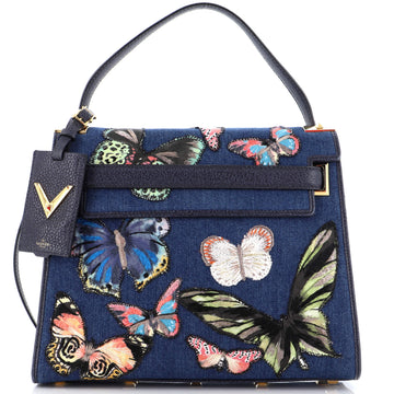 Valentino Garavani My Rockstud Satchel Denim with Butterfly Applique Medium