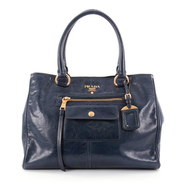 Prada Front Pocket Convertible Tote Vitello Shine Large Blue 2545301