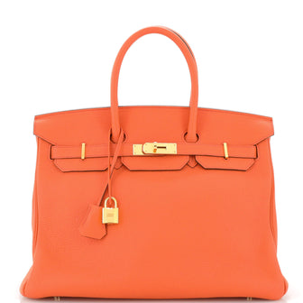 Hermes Birkin Handbag Orange Clemence with Gold Hardware 35