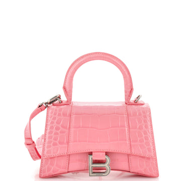 Balenciaga Hourglass Top Handle Bag Crocodile Embossed Leather XS