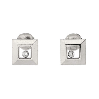 Chopard Happy Diamonds Square Stud Earrings 18K White Gold with 1 Floating Diamond