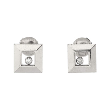 Chopard Happy Diamonds Square Stud Earrings 18K White Gold with 1 Floating Diamond