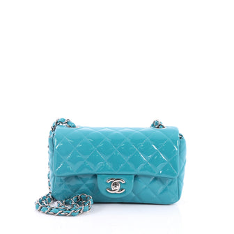 Chanel Classic Single Flap Bag Quilted Patent Mini Blue 2546101