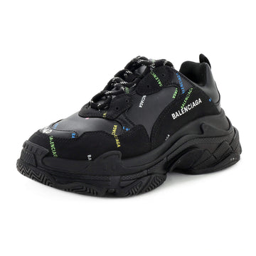 Balenciaga Women's Allover Logo Triple S Sneakers Printed Technical Fabric and Faux Leather