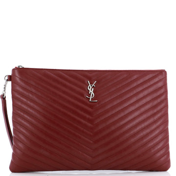 Saint Laurent Classic Monogram Wristlet Pouch Matelasse Chevron Leather Large