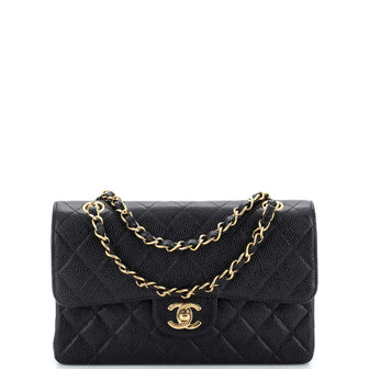 Chanel Vintage Classic Double Flap Bag Quilted Caviar Small
