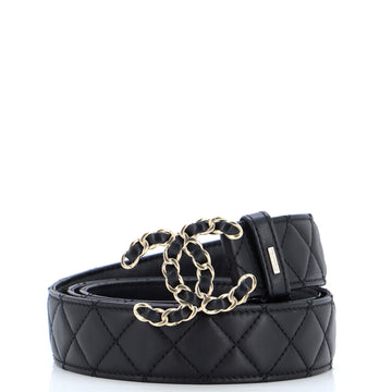 Chanel Woven Chain CC Buckle Belt Quilted Leather Wide