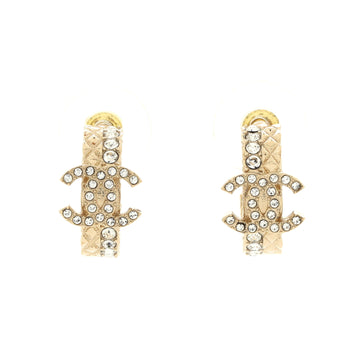 Chanel CC Quilt Double Row Hoop Earrings Metal with Crystals