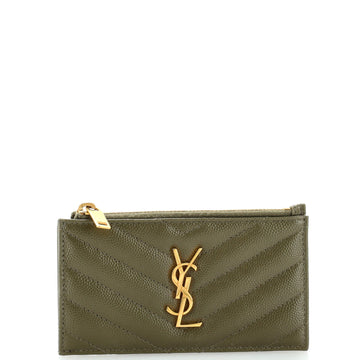Saint Laurent Monogram Fragments Zip Card Holder Matelasse Chevron Leather