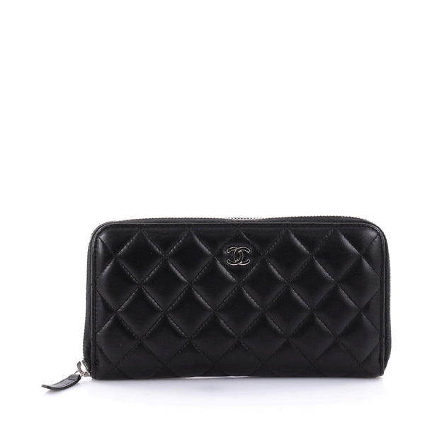 Buy Chanel Zip Around Wallet Quilted Lambskin Long Black 2547904