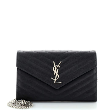 Saint Laurent Classic Monogram Wallet on Chain Matelasse Chevron Leather Medium