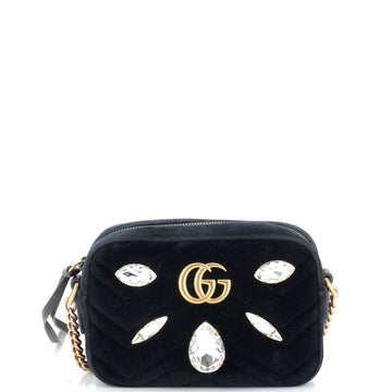 Gucci GG Marmont Shoulder Bag Crystal Embellished Matelasse Velvet Mini