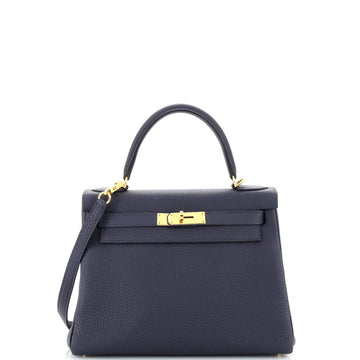 Hermes Kelly Handbag Blue Togo with Gold Hardware 28