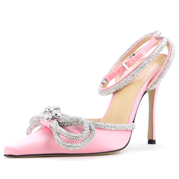 Mach & Mach Women's Double Bow Ankle Strap Pumps Satin 110