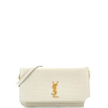 Saint Laurent Classic Monogram Phone Holder Shoulder Bag Crocodile Embossed Leather