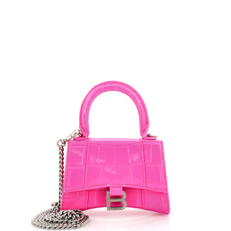 Balenciaga Hourglass Chain Top Handle Bag Crocodile Embossed Leather Mini