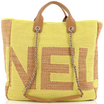 Chanel Deauville Logo Shopping Tote Printed Mixed Fibers Large