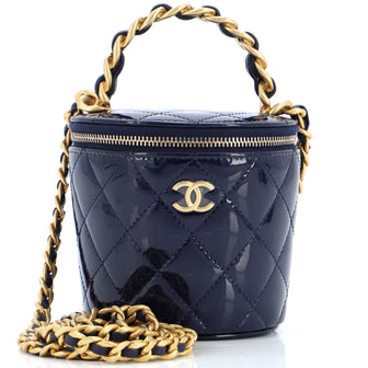 Chanel Woven Chain Top Handle Vanity Bucket Bag Quilted Patent