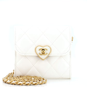 Chanel CC Enamel and Resin Heart Holder Crossbody Bag Quilted Lambskin