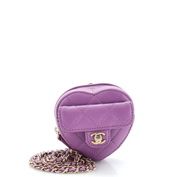 Chanel CC in Love Heart Chain Necklace Zip Coin Purse Quilted Lambskin