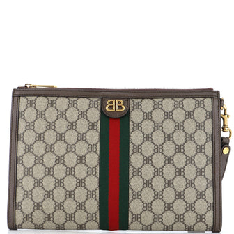 Balenciaga x Gucci The Hacker Project Web Wristlet Clutch BB Coated Canvas