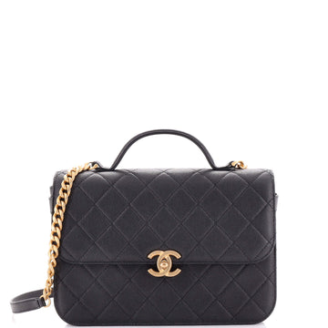 Chanel CC Round Flap Compartment Top Handle Bag Quilted Caviar Medium