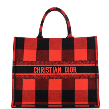 Christian Dior Book Tote Tartan Check Canvas Large