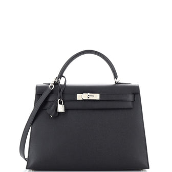 Hermes Kelly Handbag Black Epsom with Palladium Hardware 32